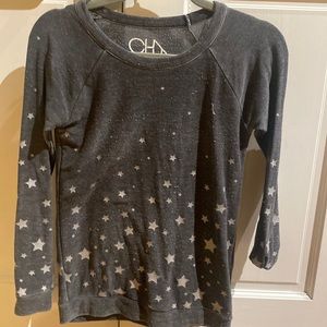 Chaser kids scooped neck gray lightweight sweatshirt with silver stars